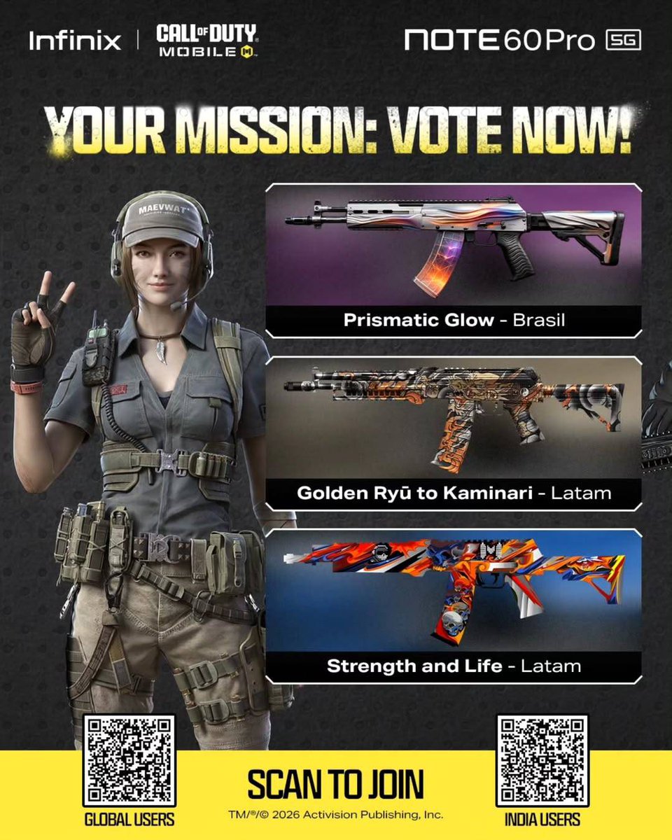 LeakersOnDuty's tweet image. Vote for your favorite AK-117 skin and help decide what gets added to the game. 

The poll ends on May 8.

Global voting link:
 bit.ly/3QMfyKF

India voting link:

bit.ly/4tYnw1V

#CODMobile #callofdutymobile #codm #codmnews #codmleaks