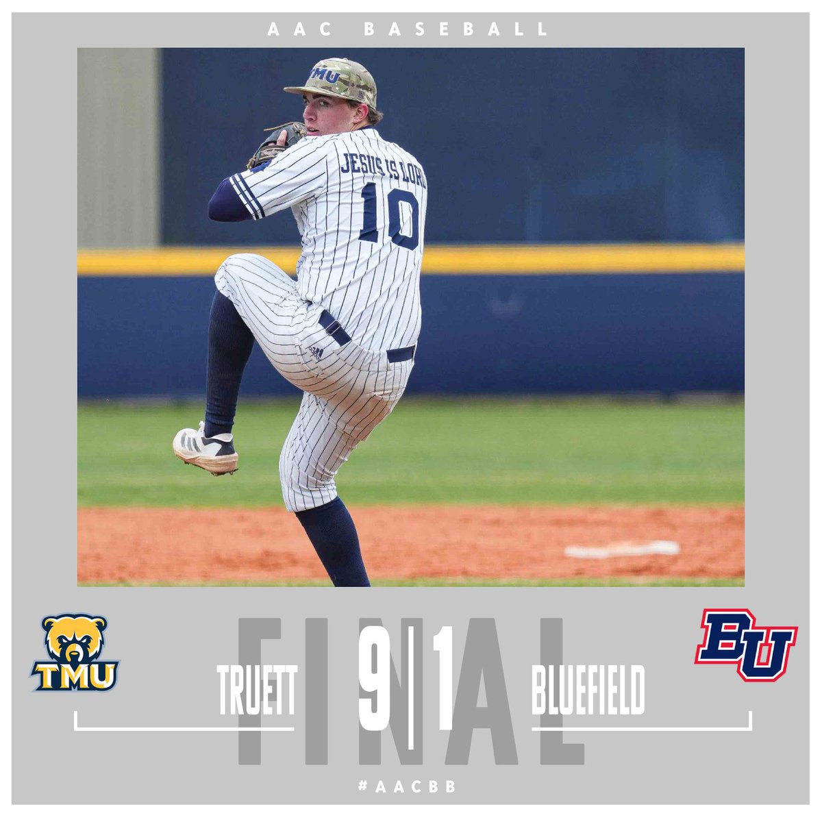 ⚾️FINAL

Ryan Coughanour allowed 1 run on 3 hits while striking out 5 as <a href="/TMUBears/">Truett McConnell Athletics</a> downed <a href="/BluefieldRams/">Bluefield Rams</a> in #AACBB play

Caleb Williams and David Hamby each drove in 2 runs to pace the TMU offense

#NAIABaseball | #ProudToBeAAC | #TheRightWayToPlay