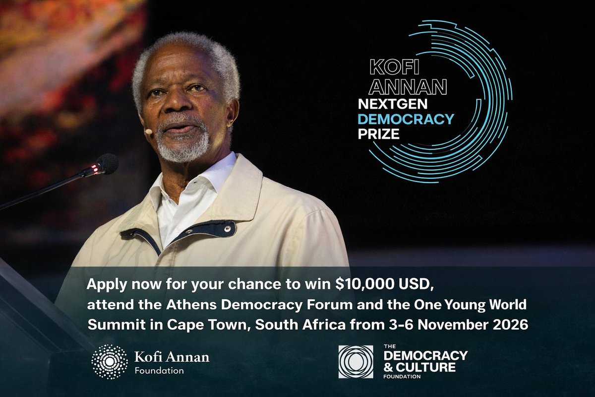 opportunitiesfy's tweet image. 🏆 Kofi Annan Democracy Prize
💰 $10K award
 🌍Global recognition
 🎓Summit + mentorship
📅 Deadline: May 17, 2026
🔗 Apply: wp.me/p23f03-kFL
#Leadership #Democracy