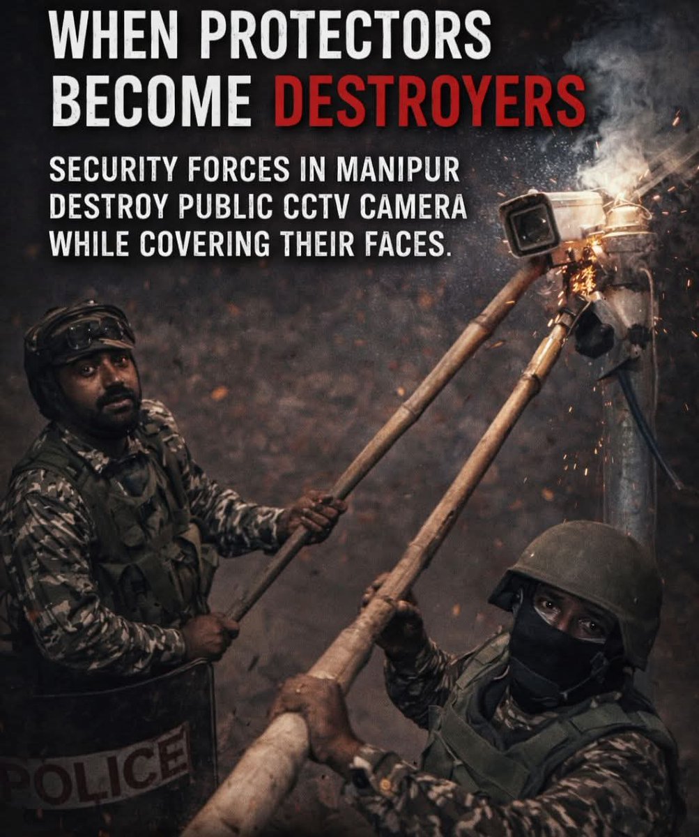 yaiphaba07's tweet photo. The true face of #CentralForces 

CF @crpfindia @adgpi or @AssamRifles4 who supported #Kukis are now seen actively working to gag #Meetei peoples #CivilRight

Pic: Paramilitary forces destroying CCTV cameras at #Singjamei areas of #ImphalWest in CM @YKhemchandSingh's constituency https://t.co/XeZYWNiSRz