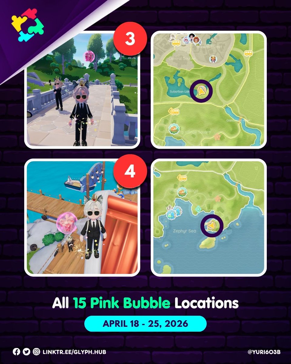 Glyph_Hub's tweet photo. [Heartopia]

All 15 Pink Bubble Locations for all servers (April 18-25, 2026)

#Heartopia #HeartopiaTips #HeartopiaGuide #PinkBubbles https://t.co/Uk2aJspowJ