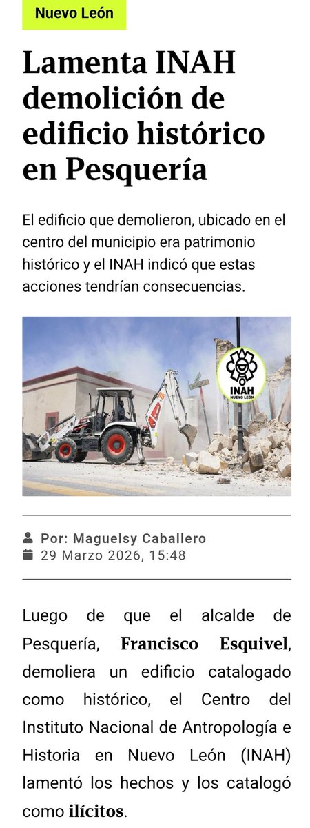 Donde estaba esa comunidad cultural de NL cuando el fosfo alcalde de Pesqueria demolió una casona protegida por el <a href="/INAHmx/">INAH</a> ??
Bola de pinches macreteros selectivos...