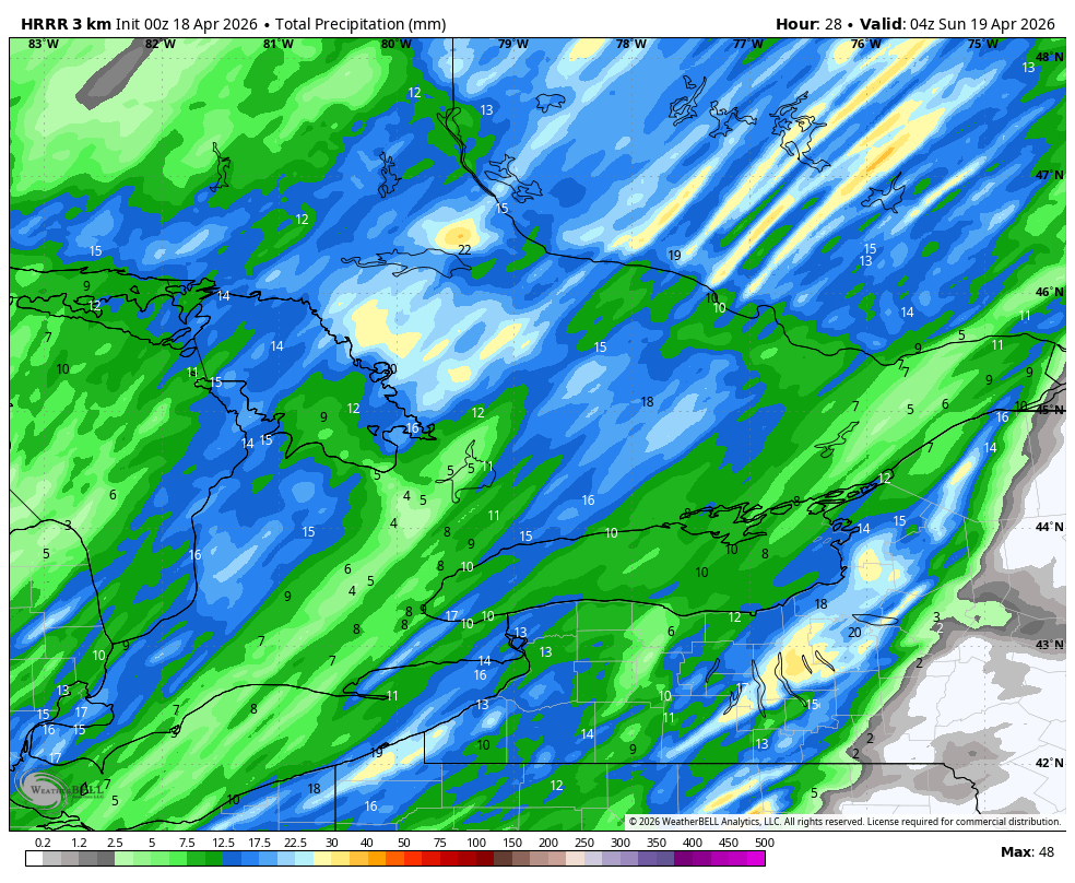 WxOntario1's tweet image. After a beautiful (dry) spring day, another system moves into Southern #Ontario for tomorrow

Rain looks to start across SW #Ontario after 5am and slowly track eastward through the morning/ afternoon- General 5-15mm

Temps will peak in the upper teens/ near 20C before a cold