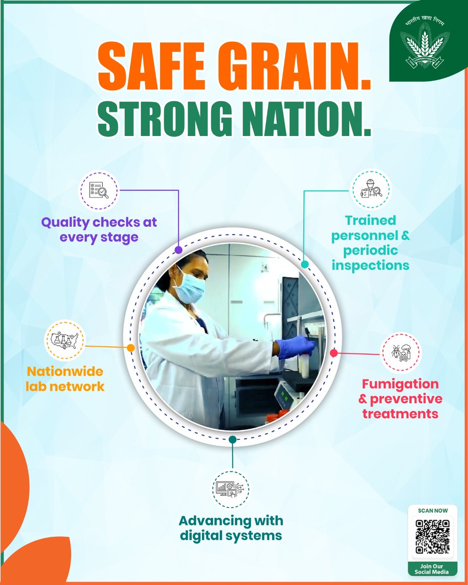 Every grain handled with care, every step checked with responsibility 🌾
From procurement to storage and distribution, quality isn’t a step — it’s a constant.
FCI — ensuring the foodgrains you receive are  tested, and trusted.

<a href="/mygovindia/">MyGovIndia</a> <a href="/fooddeptgoi/">Department of Food & Public Distribution</a> <a href="/JoshiPralhad/">Pralhad Joshi</a>