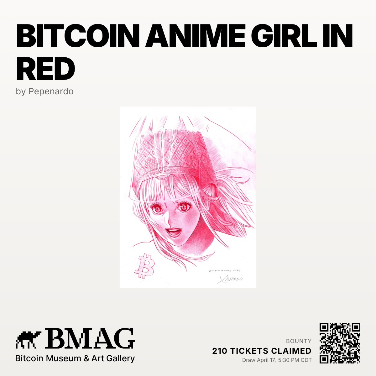 BMAG_HQ's tweet image. 🎟️ 210 tickets claimed!

Bitcoin Anime Girl in Red (from MCOtS) by Pepenardo.

🎫 210 tickets · 👥 62 participants
0 minutes until the draw

#BitcoinArt #BMAG