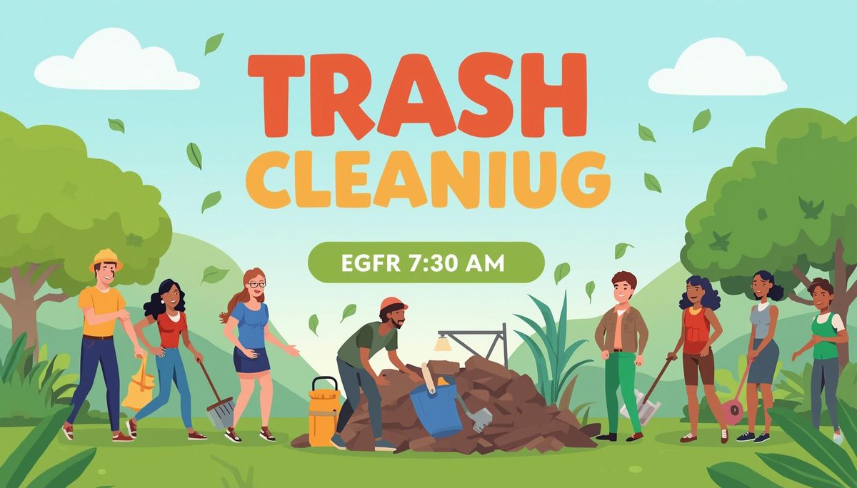 Canva AIプロンプト
Create a banner image announcing that the trash cleanup will begin at 7:30 AM.

#CanvaEdu #Canva #Canvassador