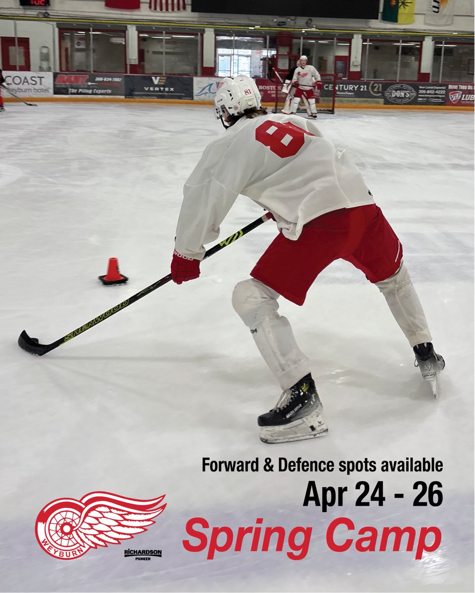 weyburnredwings's tweet photo. 🏒 Spring Camp is coming up next weekend!
We are full with registrations, and ready to see what's in store for next year!
The full schedule will be released in the upcoming days.
#WeyburnRedWings #SJHL #SpringCamp https://t.co/LMEeRwh7r4