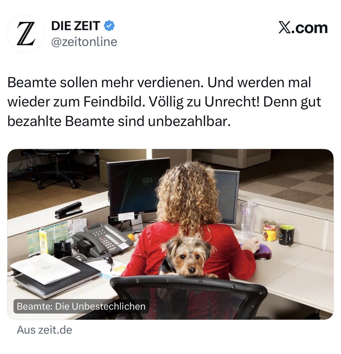 Screenshot, weil der Artikel hinter der Bezahlschranke liegt. Die #ZEIT hofft, dass man wirklich wissen will, warum Beamte unbezahlbar sind 😂