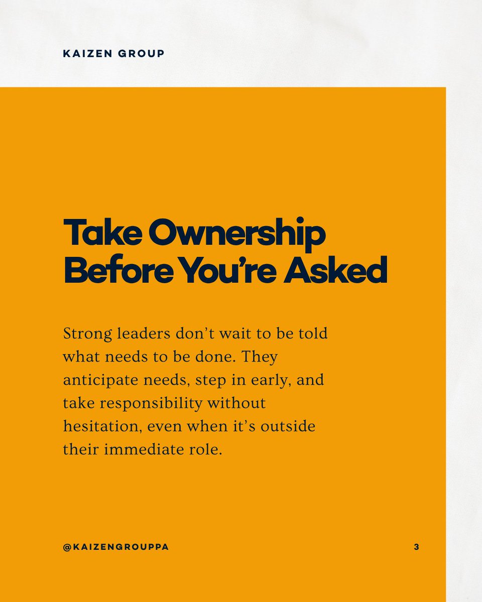 kaizengrouppa's tweet image. These two principles are simple, but they set the tone for how others see you and how quickly you grow into the role. Swipe through and take what applies as you continue building your standard. 👏
-
#leadershiptips #workethic #ownership