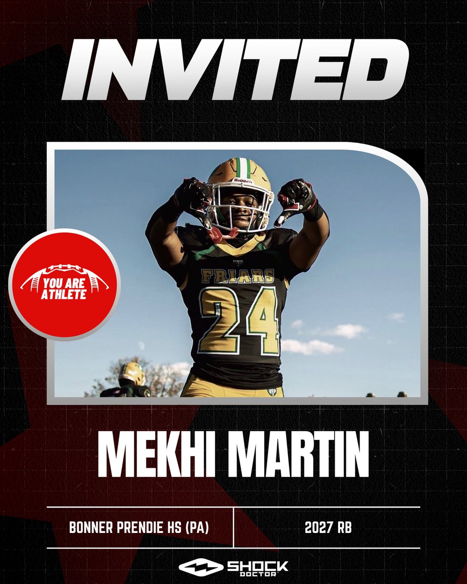 Thanks for the camp invite <a href="/youareathlete/">You Are Athlete</a> <a href="/ShockDoctor/">Shock Doctor</a> <a href="/RoadToHouston/">All-American Showcase</a> #mbapfootball
<a href="/Jackmuldoon75/">Jack Muldoon</a> <a href="/PrepRedzonePA/">Prep Redzone Pennsylvania</a>