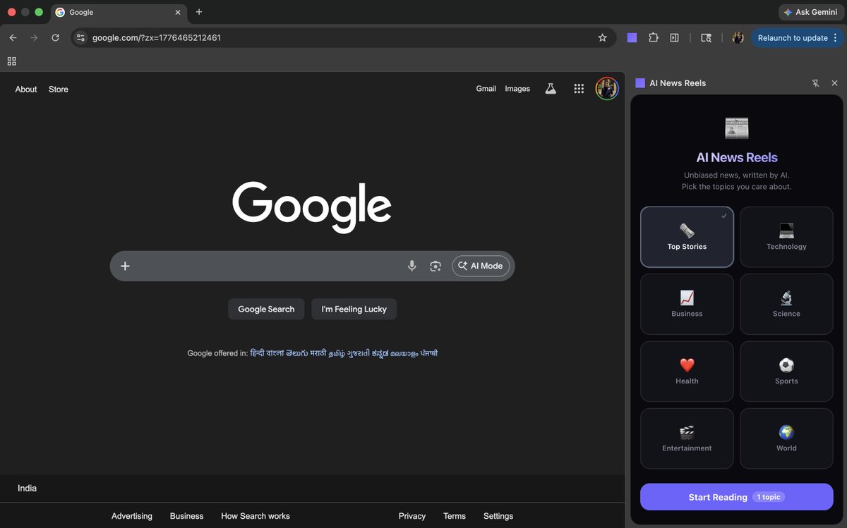 chillipuneer's tweet image. I built an AI that rewrites every news story from scratch.
Only the facts. No framing. No spin.
Chrome extension. Side panel. Auto-scrolls like Reels.
#development #coding #claude #vibecoding