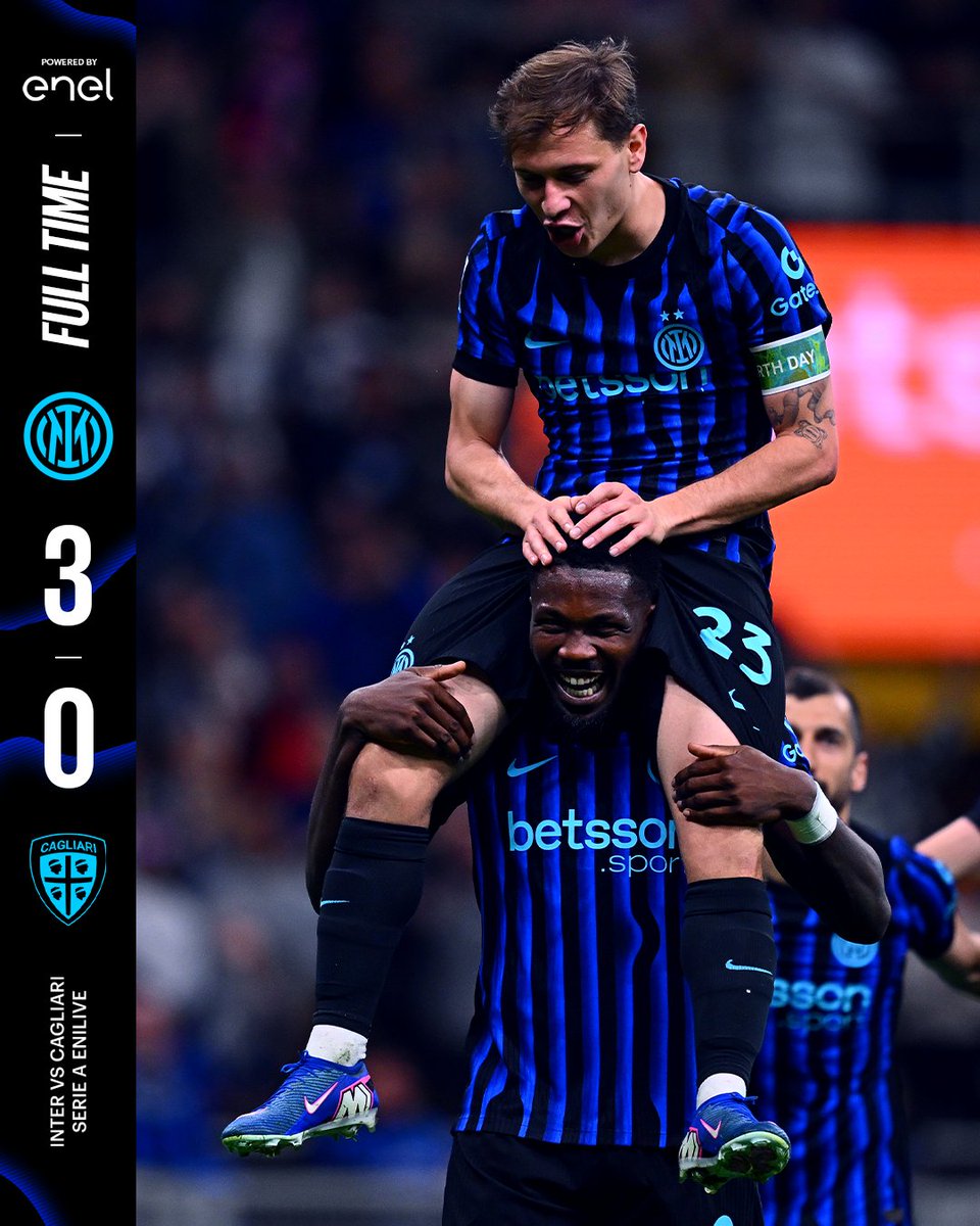 #SerieA 🇮🇹 | 33ª Fecha 

Inter Milán 3️⃣-0️⃣ Cagliari 

⚽️ Marcus Thuram 🇫🇷
⚽️ Nicolò Barella 🇮🇹
⚽️ Piotr Zieliński 🇵🇱