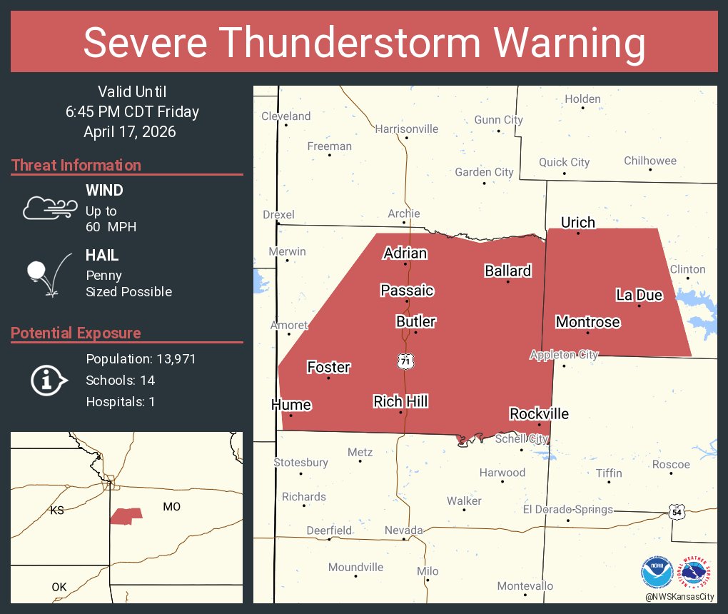 Severe Thunderstorm Warning including Butler MO, Adrian MO and Rich ...