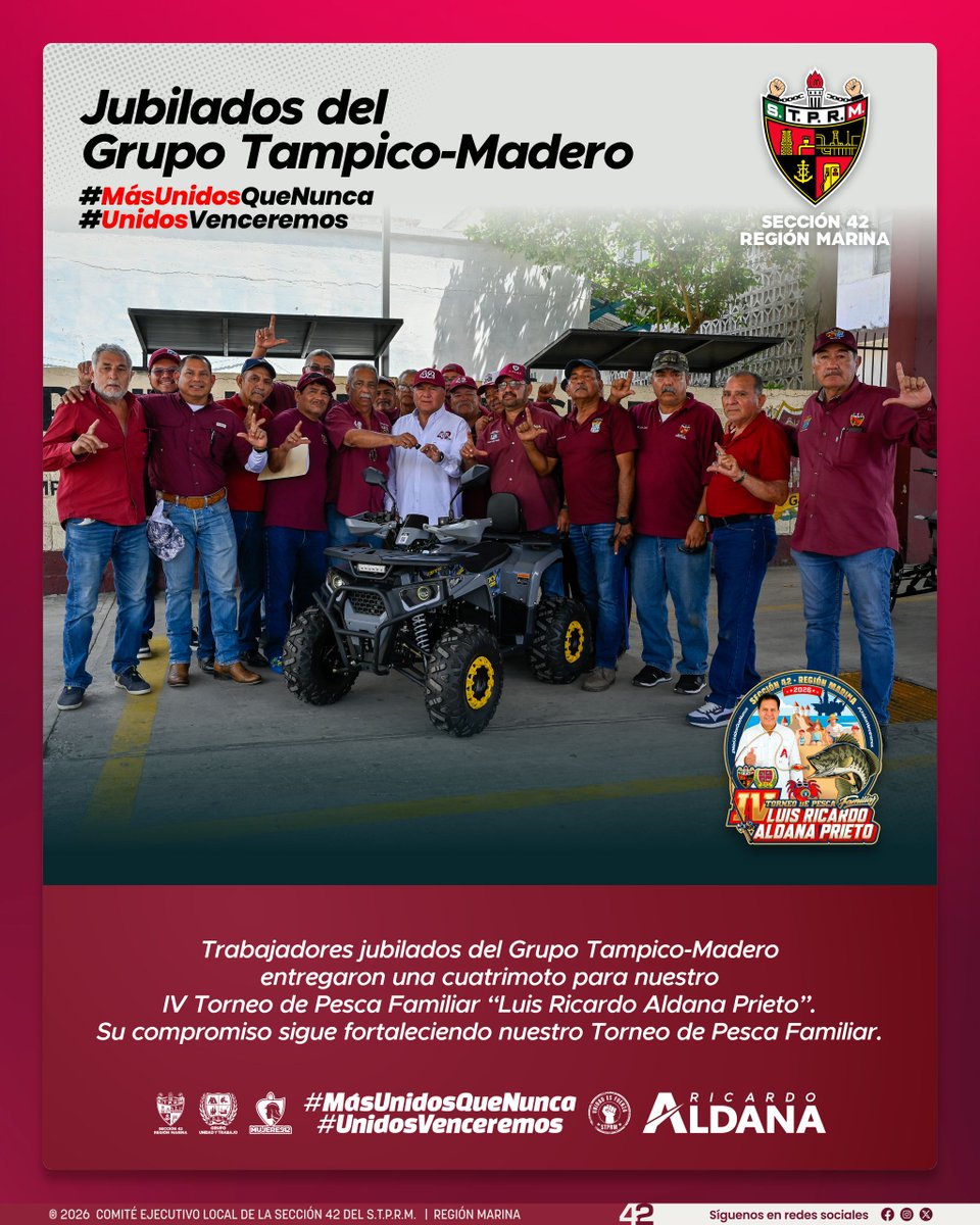 Rumbo a nuestro IV Torneo de Pesca Familiar “Luis Ricardo Aldana Prieto”, nuestro líder Luis Gerardo Pérez Sánchez quiere expresar un reconocimiento muy especial a un grupo de trabajadores jubilados del Grupo Tampico‑Madero, quienes de manera voluntaria y por iniciativa propia