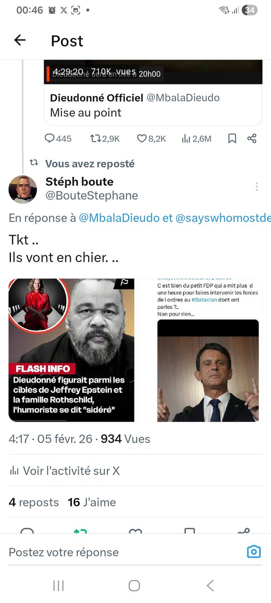 BouteStephane's tweet photo. @racmess A bon..
Lui je l apprécie tellement..
Que je garde un #docier pour lui faire bien fermer sa gueule d  #infiltrés #Sionistes #consanguins en #permanence...
Vient avec moi au #tribunal , et je ferais venir les #journalistes FDP de #Traîtres #Sionistes de #Vals .. https://t.co/JSW7OMFSTk