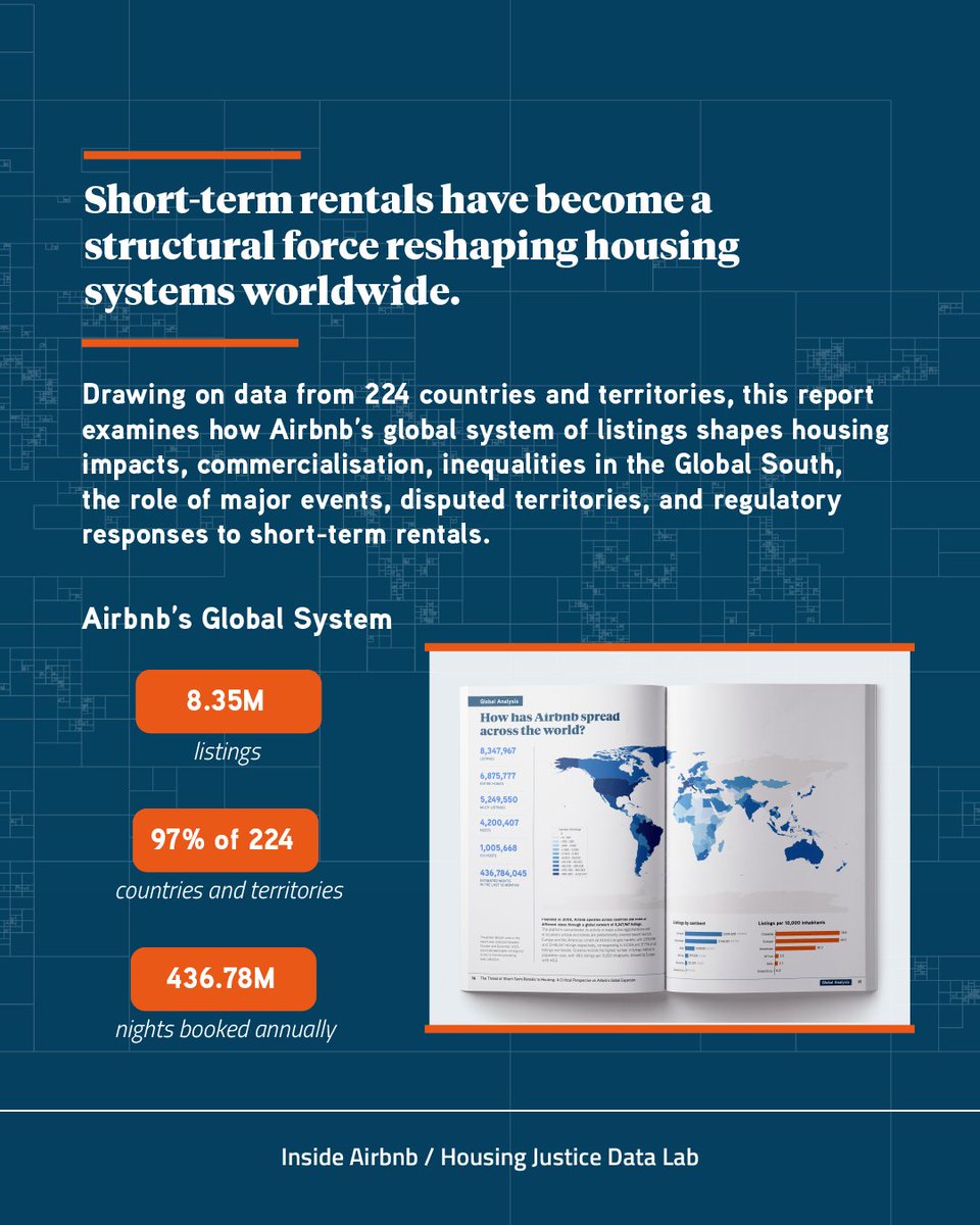 InsideAirbnb's tweet photo. A new global report from shows how short-term rentals are reshaping housing worldwide.

Across 224 countries, @Airbnb has shifted from “home sharing” to a system of commercialised, unhosted rentals, a true global threat to housing.

https://t.co/x64Wzpuzuy https://t.co/evh3wKWjgG