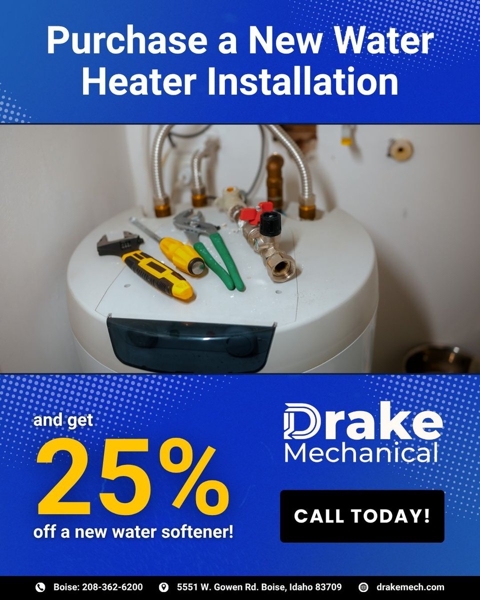 DrakeMechanical's tweet image. A new water softener would pair well with a new water heater, no? Well, have we got a deal for you! Purchase a new water heater and get 25% off a water softener unit. This offer expires at the end of the month, so act fast!

hubs.ly/Q04cBmZy0

#HVACtech #coupons