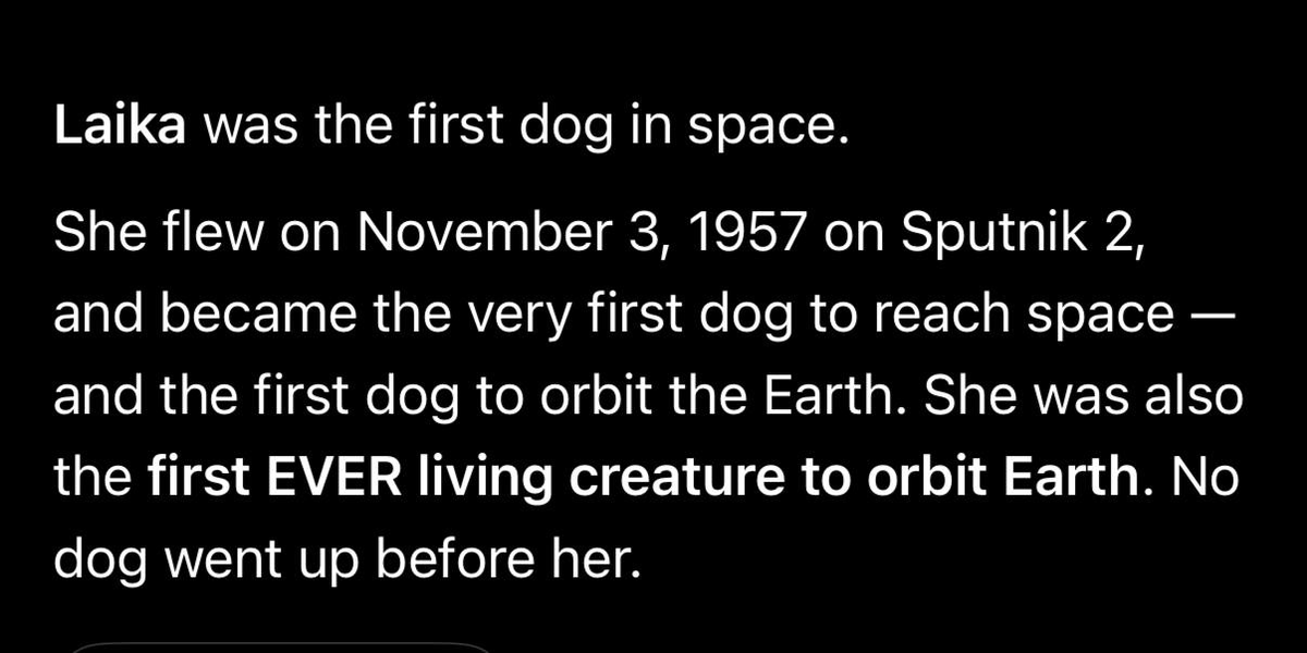 Laika isn’t just the first ever dog to go to space  

Laika was the first LIVING CREATURE to orbit earth 

$LAIKA should be a blue chip dog coin IMO

Dog &amp; Space meta in trenches , $LAIKA should be a top runner surely 

CA: CrLoMTdHM7M75txAC2bqz6fkoUCLGaGo82txM1XMpump