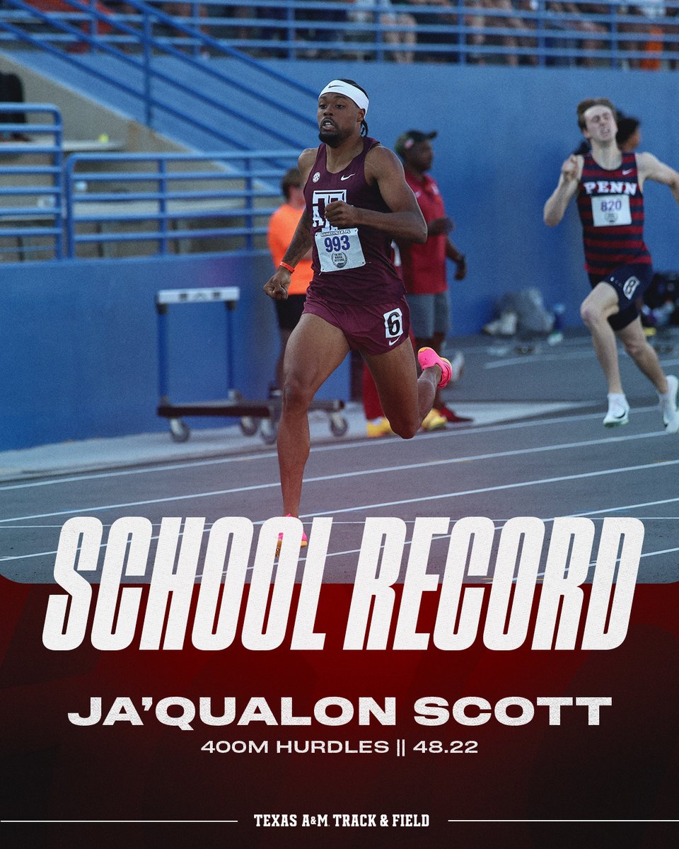 aggietfxc's tweet image. JQ BREAKS HIS OWN 400M HURDLES SCHOOL RECORD IN HIS SEASON OPENER ‼️

HE RUNS 48.22 TO TOP ALL COLLEGIATES IN THE MEET 👍

THE TIME IS NO. 1 IN THE COUNTRY THIS YEAR AND NO. 2 IN THE WORLD 🤯

#GigEm // #AggieTF
