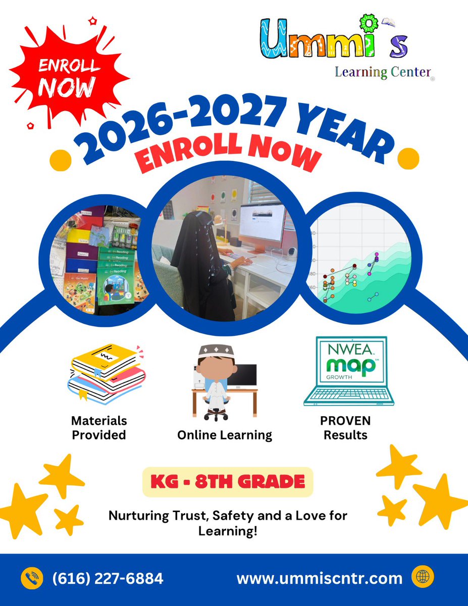 UmmisLearning's tweet photo. 📢 OPEN ENROLLMENT NOW OPEN! 📢

Asalamu alaikum wa rahmatullahi wa barakatuh,

We are excited to announce that Open Enrollment for the upcoming school year at Ummi’s Learning Center is officially OPEN! 🎉

✨ Give your child a structured, engaging learning experience from home
✨ Live instruction with qualified teachers
✨ Islamic environment rooted in Qur’an & Sunnah
✨ Core subjects + Qur’an, Arabic, and Islamic Studies
✨ Small class sizes with a supportive community

Spots are limited and classes fill quickly — we encourage families to enroll early to secure their child’s place.

🔗 Enrollment Link: https://t.co/4J1SndgApQ

If you have any questions, feel free to reach out — we’re happy to help!

بارك الله فيكم
