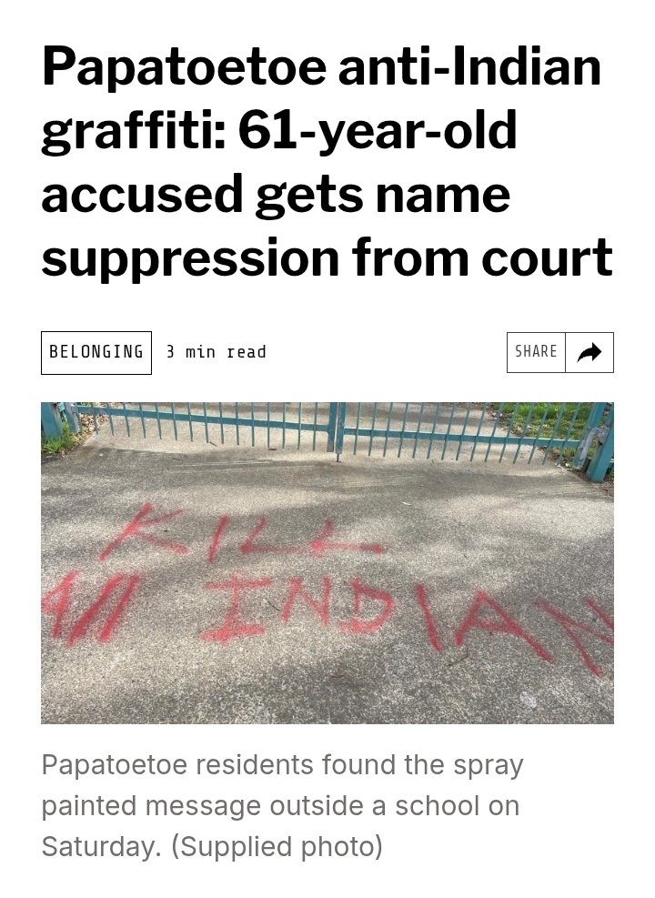 We know an Indian graffitied "Kill all Indian" outside a school because:

1. NZers only want them deported, not "killed", only a Indian would make this up.

2. "Indian" with no plural (Poor English).

3. Similar crimes occurred with no name suppression (Indian sounding name).