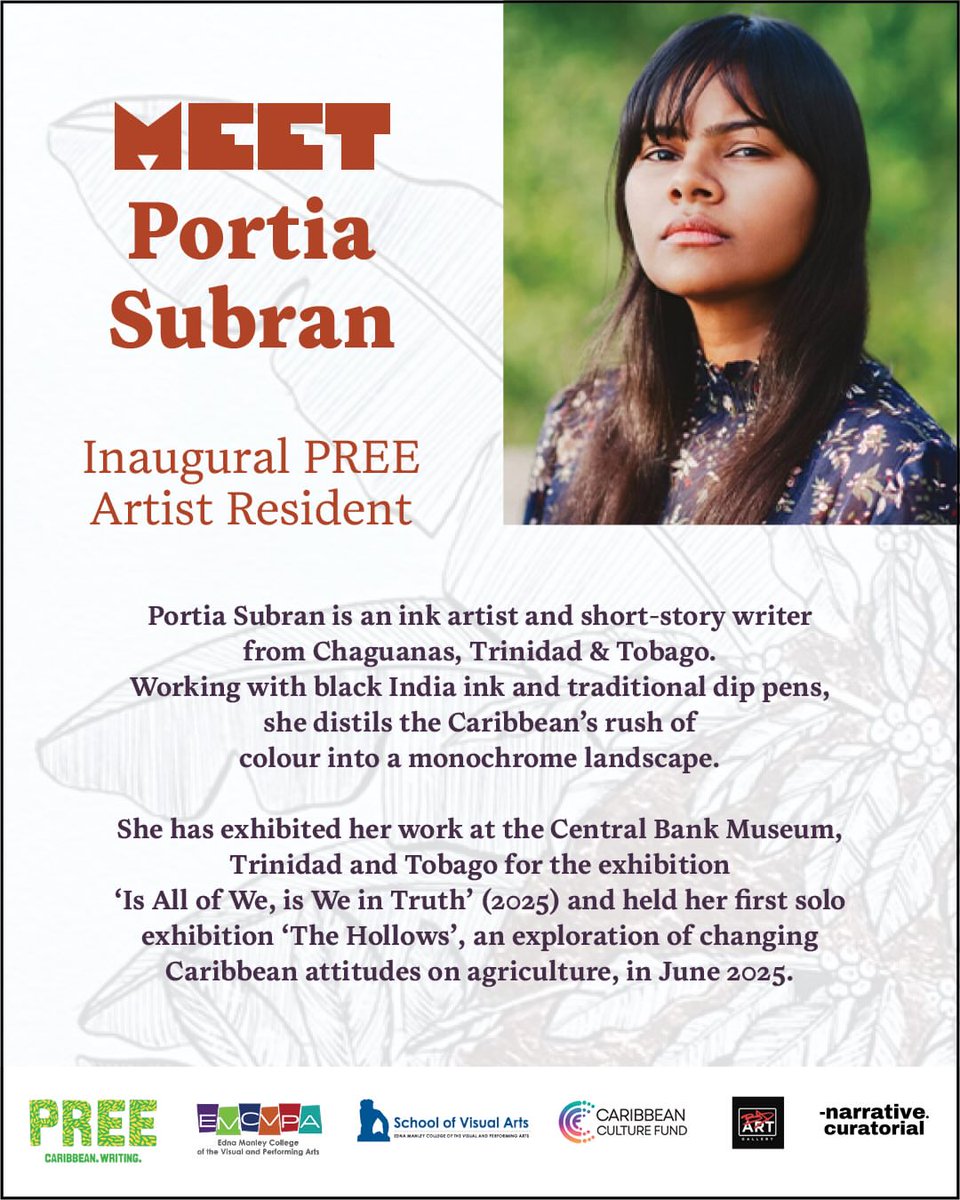 PreeLit's tweet photo. Our inaugural residency event -- Trini artist/writer Portia Subran in conversation with Jag Mehta. Do come Courtesy @fund_culture @kelliemagnus #CaribbeanArt https://t.co/oKsmSmx3ms