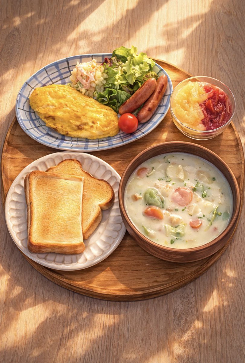 おはよう🧸🌲土曜日。
いつもより、ゆっくりな朝☀️
トーストをいただきます。
ヨーグルトにのせた、手作りジャム（ブラッドオレンジ🍊と、文旦）が美味しいです😋