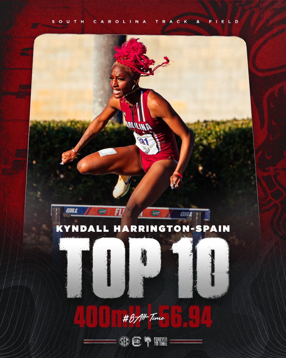 GamecockTrack's tweet photo. Eighth fastest 400mH in Gamecock women's history!

Kyndall with a new personal best time of 56.94 🤙 https://t.co/TWlLVd1qGN
