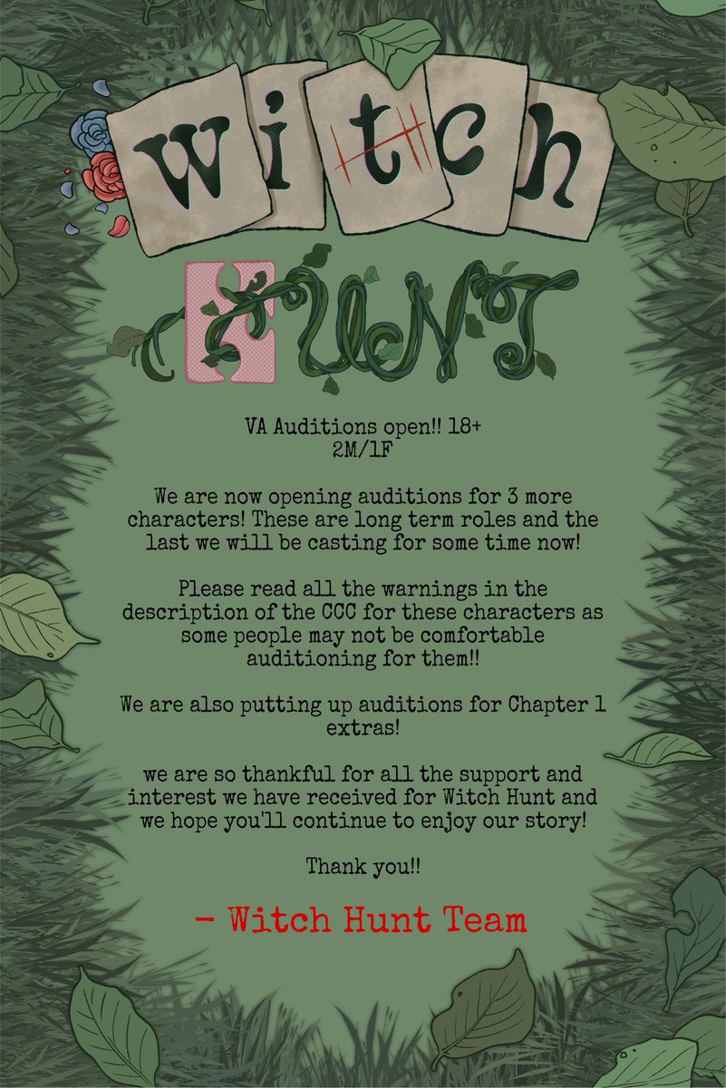 WitchHuntVNovel's tweet image. 🍂 SUBPLOT/EXTRAS VA AUDITIONS NOW OPEN 🍂 

#WitchHunt #VoiceActor #Castingcall #Indieproject #Deathgame