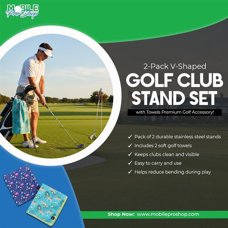 MobileProShopTN's tweet photo. Upgrade your golf game ⛳️

2-Pack V-Shaped Golf Club Stands + Towels
✔ Keep clubs clean &amp; dry
✔ Easy to carry
✔ Less bending, more comfort
Shop now 👇
https://t.co/x3o1ndJcHb
#GolfLife #GolfGear #PlayBetterGolf https://t.co/WnAOMenSco