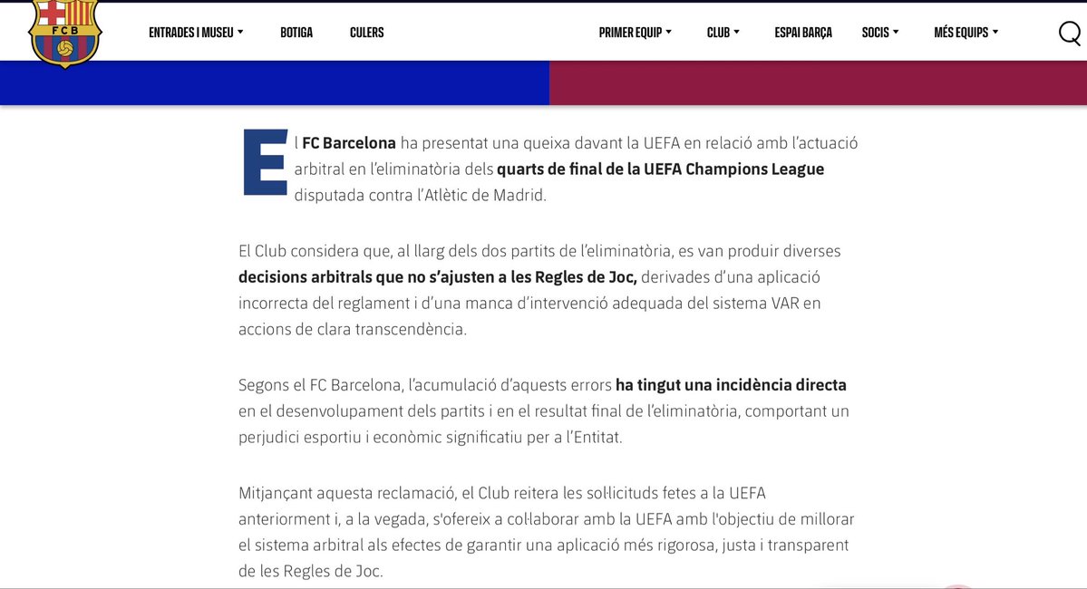 La queixa formal del Barça a la UEFA. Fa de mal dir si és una queixa o una disculpa, no es pot ser més català.
Per fer aquesta putíssima merda val més no fer res.