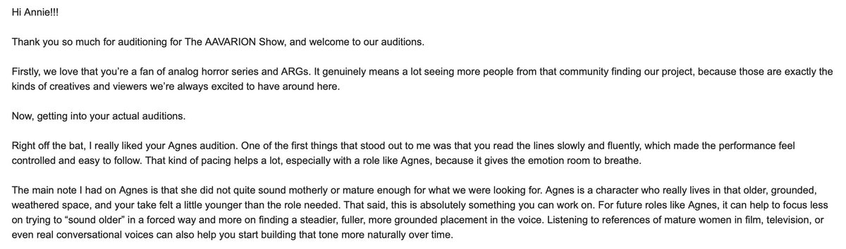 AliceAnnie11's tweet photo. Am now part of the cool kids club ✨w✨

Thank you @AAVARION for the really cool feedback email! This is the first time I've gotten a rejection that brought a smile on my face ;w;
I found it really helpful and encouraging, I'll def do my best again next time ^^ https://t.co/OFw8EQ0lMj