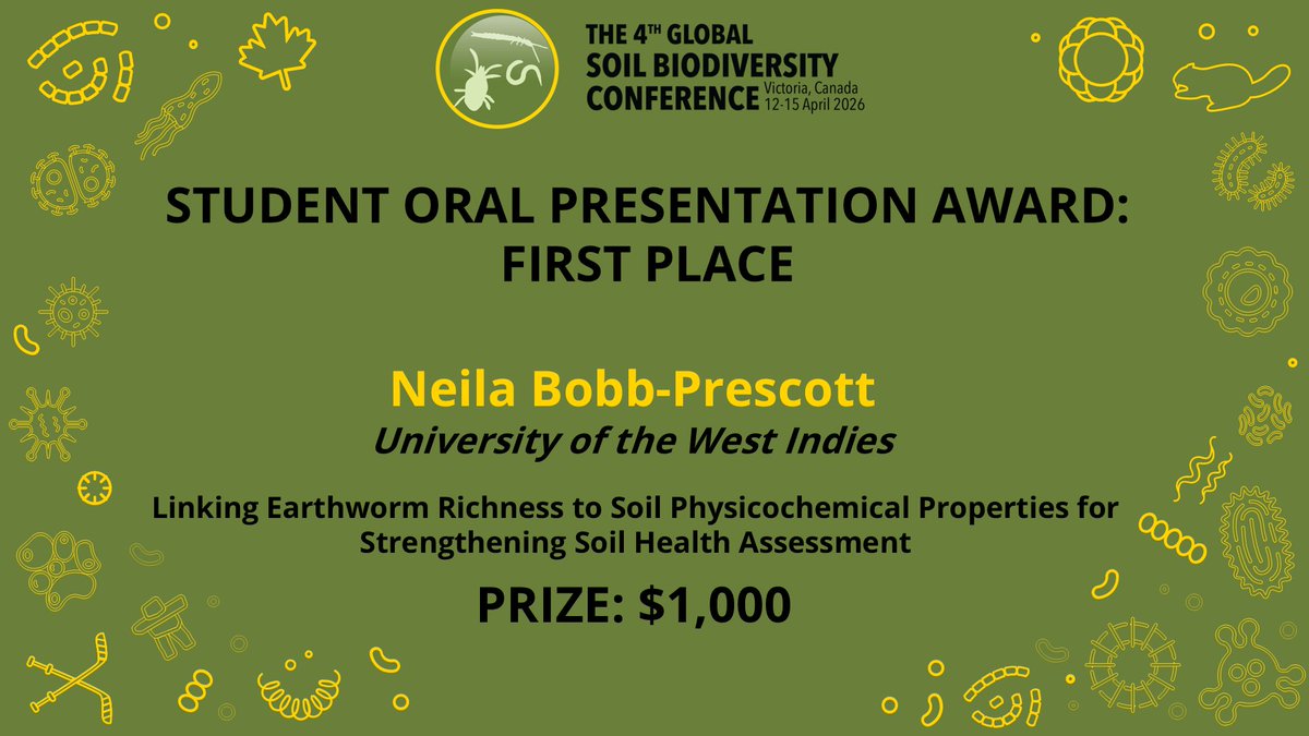 gsbc2026's tweet photo. 🏆 Oral Presentation Awards sponsored by Elsevier @Sciencedirect @Pedo_Biologia @SoilBiolBiochem @Geoderma_Jrnl @GeodermaR @EJSOBI https://t.co/EJZZlqXAvn
