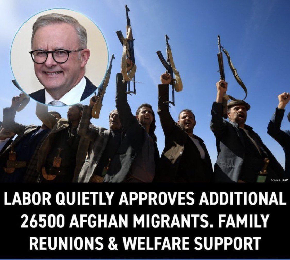 #BREAKING The Albanese Government has quietly approved an additional 
26,500 Afghan migrants, family reunions &amp; welfare support.

A spokesman said priority is given to “persecuted minorities, women, children, and LGBTQI+ individuals”

What changes when they land here? They still