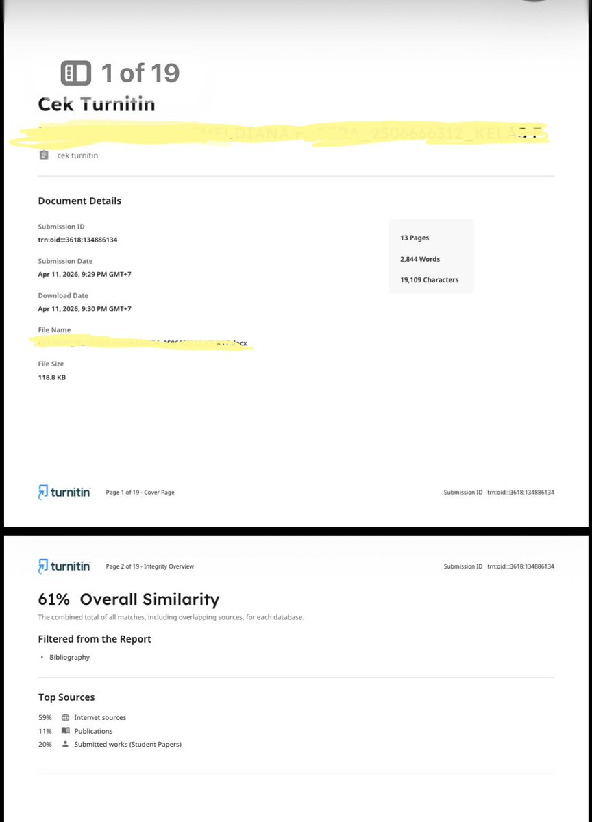turnitindka2's tweet photo. selamat pagii cek turnitin tampilan baru bisa di https://t.co/tczmisTAXh
Price list:      
cek turnitin 5k untuk 1x cek      
cek AI (file bindo) 5k untuk 1x cek    
cek AI (file english) 29k untuk 1x cek https://t.co/Dxqvby9jVI