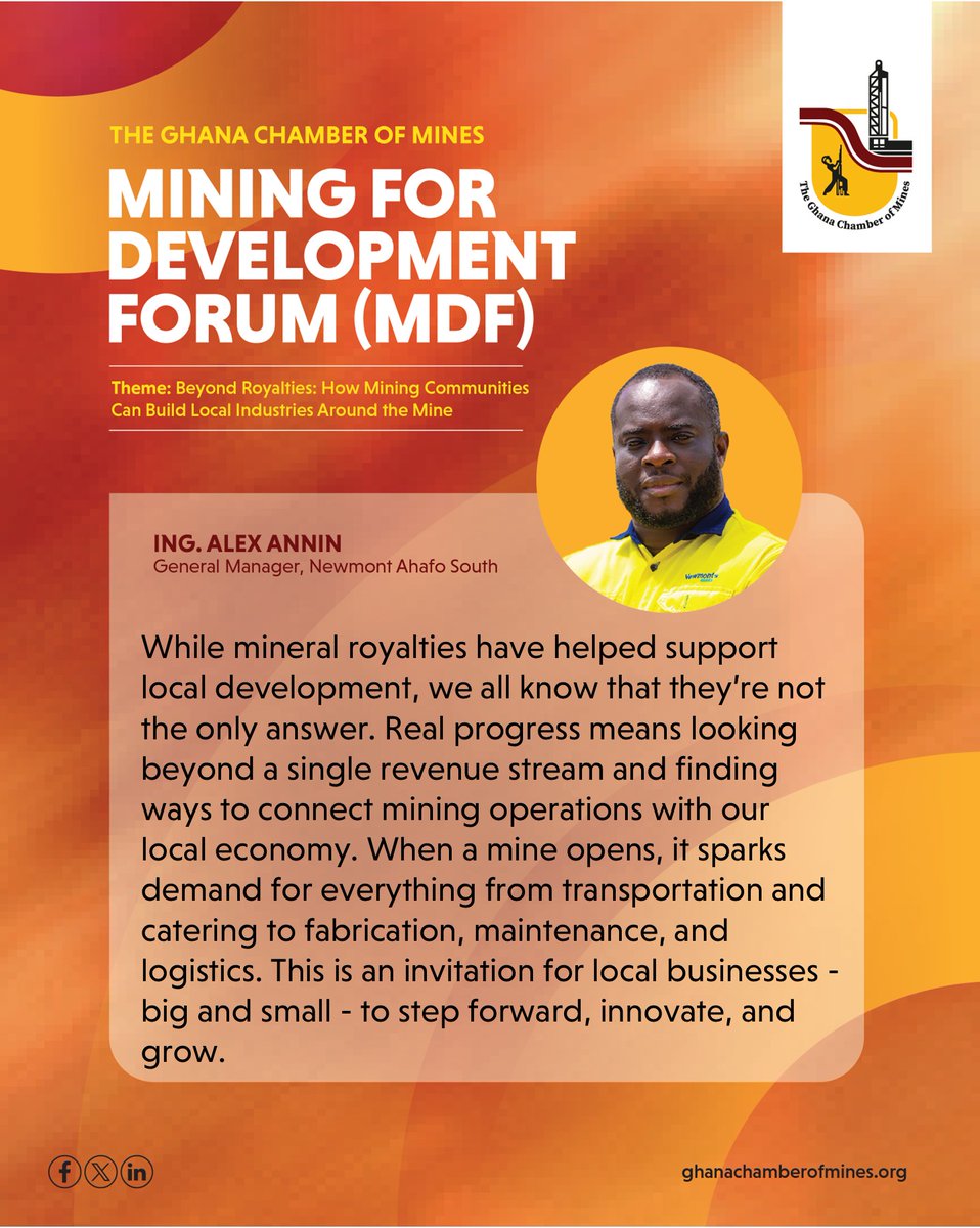 GChamberofMines's tweet image. Excerpts of speech by Ing. Alex Annin at the Mining for Development Forum held at Goaso in the Ahafo Region. #MiningforDevelopment #GhanaChamberofMines #SustainableMining #Newmont