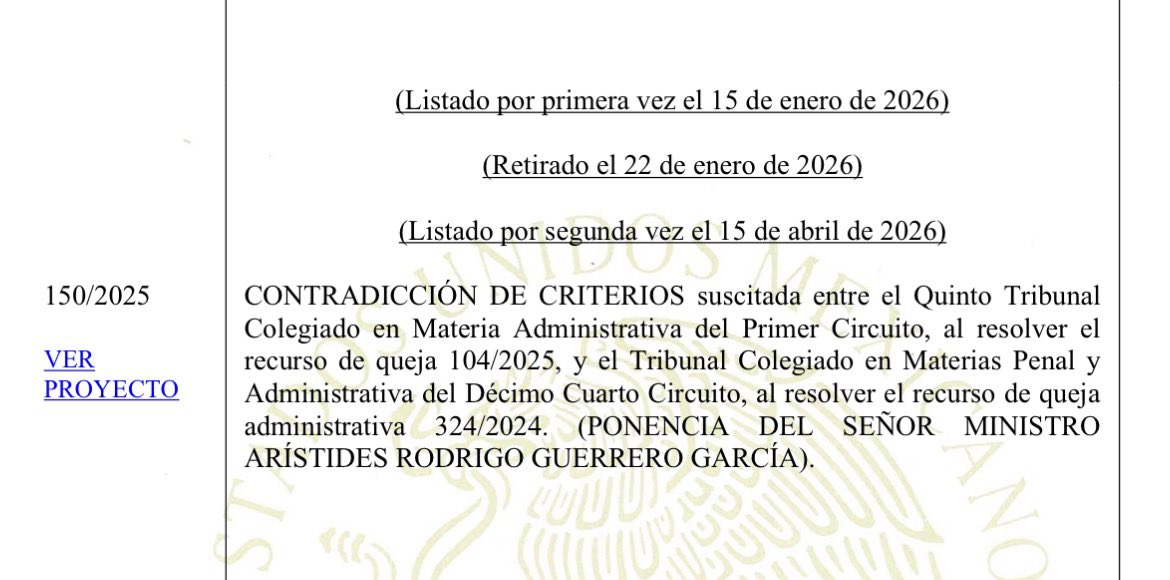 En el proyecto de sentencia relativo a la Contradicción de Criterios 150/2025, a cargo del ministro Aristides Guerrero, que se discutirá la próxima semana en la #SCJN (21 de abril) se propone:

🔴Que es IMPROCEDENTE conceder la #suspensiónprovisional cuando en el #juiciodeamparo
