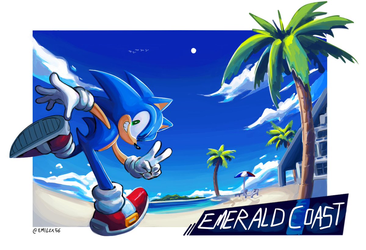 sonic in EMERALD COAST 

this is my first complex background ever but i think i did a very good job!
#sonicthehedgehog #sonicthehedgehogfanart #fanart