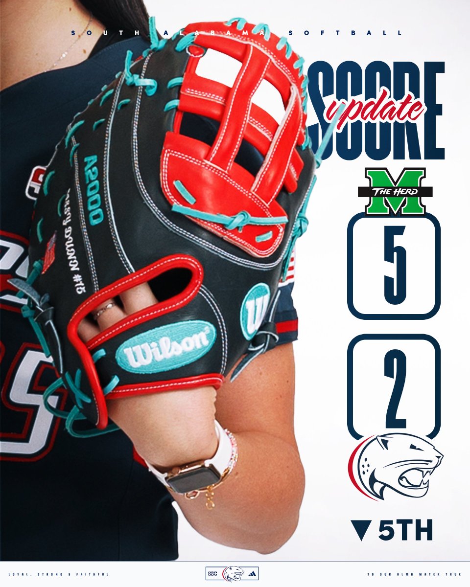 SouthAlabamaSB's tweet image. Marshall takes advantage of some Jaguar walks and takes the lead on Abby Darnley's grand slam.

#LSF | #PlayForTheJ