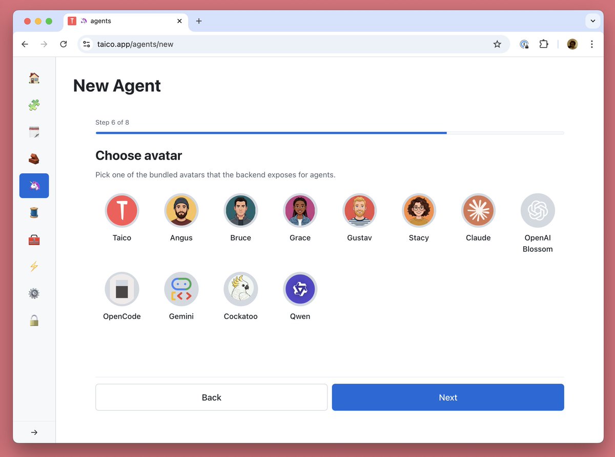 Taico 0.2.14 is out 
- Can now interrupt active executions to steer the agent
- Can select avatars for your agents to give them some personality

github.com/galarzafrancis…