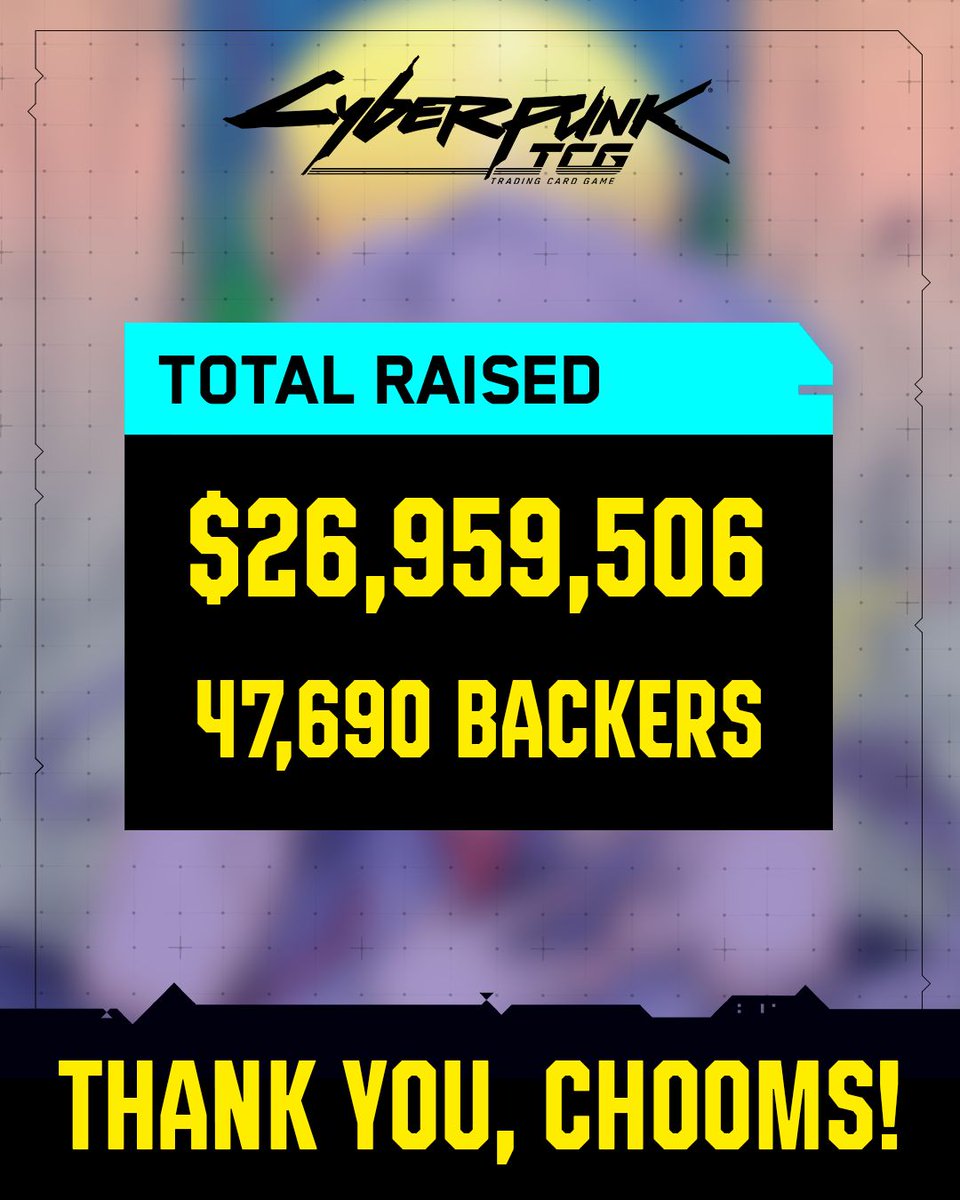 We did it, chooms!

$26,959,506 raised

47,690 backers

We’re the most-funded game in Kickstarter history and the third most-funded project on Kickstarter overall!

Thank you so much for the overwhelming amount of support ✨

Late Pledge today 👇🔗