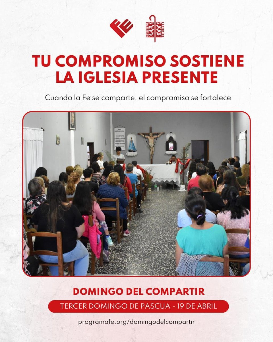 DiocesisSI's tweet photo. "Tu compromiso sostiene la Iglesia presente"
En toda la Iglesia argentina el 3° Domingo de Pascua es el #DomingoDelCompartir
Queremos recordar que tu compromiso sostiene la Iglesia presente.
@Programa_FE https://t.co/RKNMV2UViW