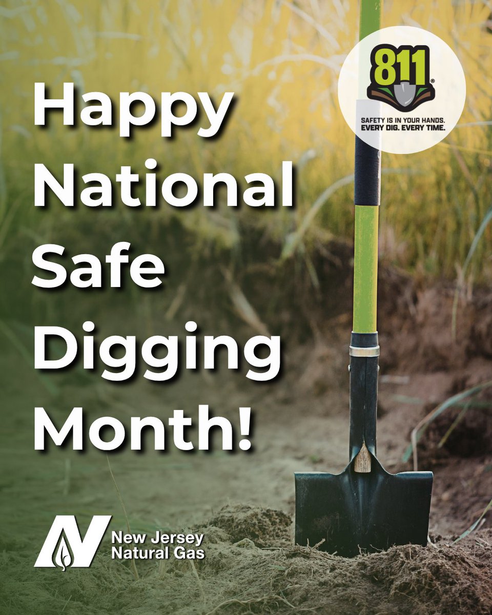 NJNaturalGas's tweet image. April is National #SafeDiggingMonth! 🌱 

Be a #partnerinsafety this month and every month by always calling #811 before you dig for a markout of your underground utilities. Hitting a #naturalgas line can cause costly repairs, service interruptions or even serious injuries. It's
