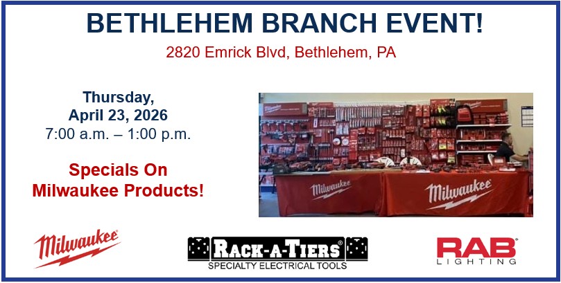 UnitedElectricS's tweet image. Join us in Bethlehem on April 23! Come check out @RABLighting and @RackATiers products and enjoy specials on @MilwaukeeTool items.
#wiredforexcellence #unitedforexcellence #electricalcontractor #electrician