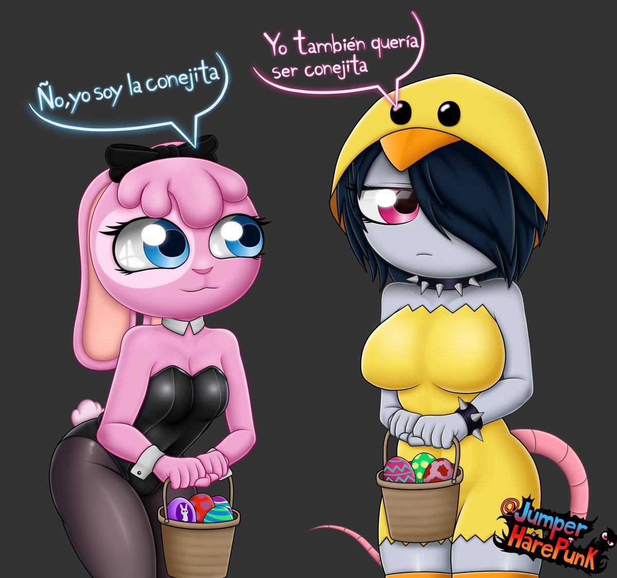 Jumper_HarePunk's tweet photo. Ema y Bunnie por pascuas jsjs 🐇
Parece que a Ema no le gusta ser el pollito
💙&🔁
#funkipunky #funkipunkyrebeldesconcausa #funkipunkypinkypow #funkipunkyfanart #Ema #Bunnie #fanart #Furryartist #femalefurry https://t.co/iFaYdtCIO7