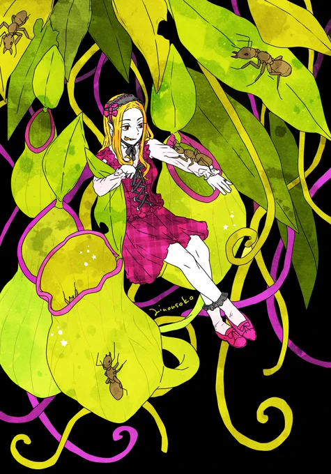 おはようございます!これはウツボカズラという食虫植物の絵です!花言葉は「甘い罠」…!今日も良い日になりますように!