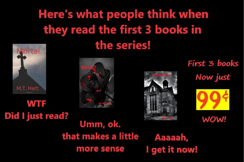 MTHart328200's tweet image. First 3 books in the series just 99 cents!
Mortal. amazon.com/dp/B088BGQBBG
Mortal? amazon.com/dp/B0892DHMCM
Immortal amazon.com/dp/B08F6Y564R #bookrecommendations #thirstythursday reads #vampire #horror #nobubblegumvampiresallowed @mthart12