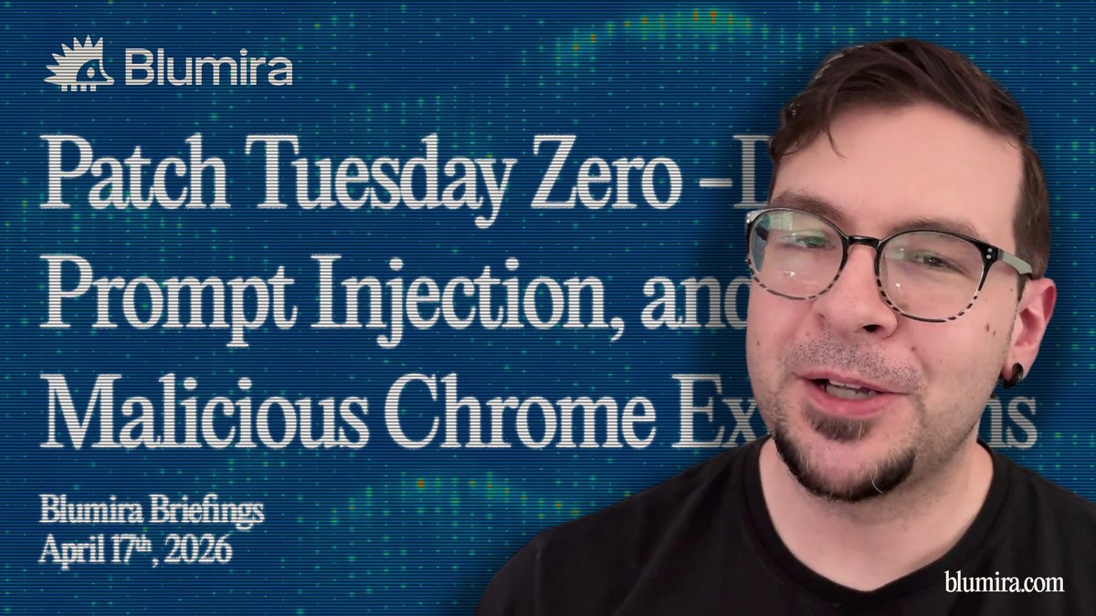 blumirasec's tweet image. This week’s Blumira Briefing covers a #SharePoint zero-day in the wild, prompt injection risks in #MicrosoftCopilot, and malicious Chrome extensions bypassing #MFA.

There’s a lot of noise right now (yes, #Mythos), but most alerts still come from the usual places.

YouTube: