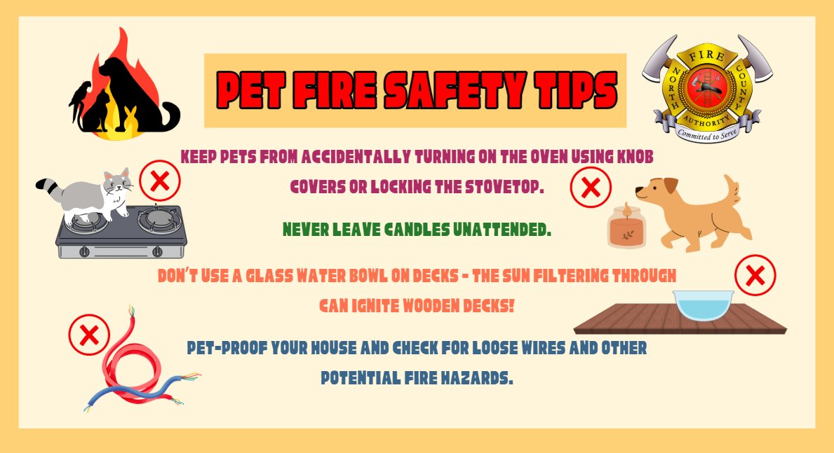 NoCoFire's tweet image. Keep your pets safe at home #PetSafety. Visit northcountyfire.gov for more safety information.