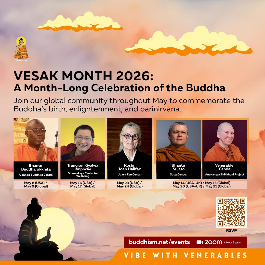 Buddhism_net's tweet image. #Vesak deserves more than a one-day celebration. 🌕✨ This May, join us for a month-long Vibe with Venerables Zoom series on the #Buddha, featuring 5 sessions with respected #Buddhist masters.

us06web.zoom.us/meeting/regist…